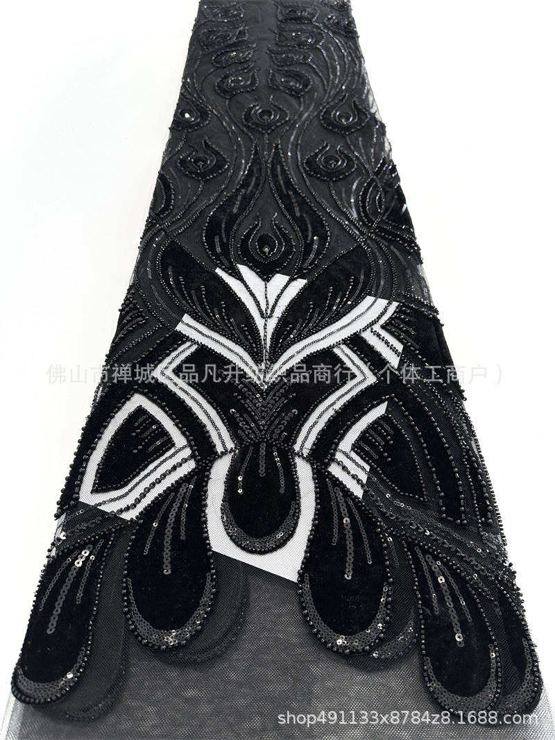 Lujo ligero vestido de boda de alta fijación cena de moda tela bordada de perlas nueva tela bordada de perlas fibrillado láser