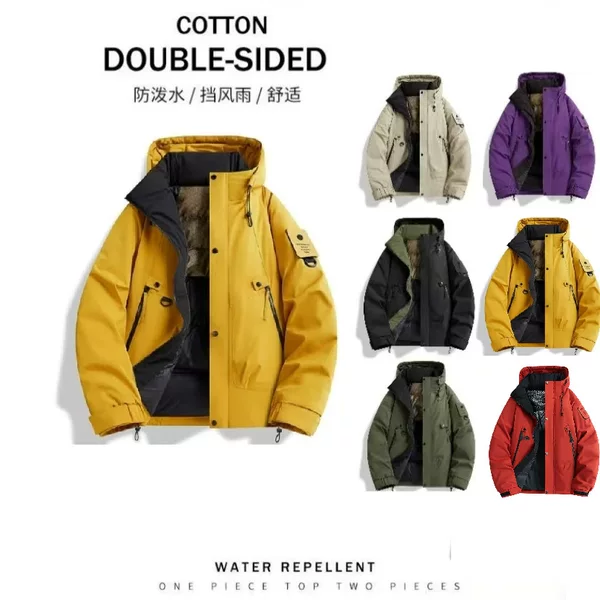Men's and women's cotton-padded winter outdoor jackets, thickened for warmth, with a hood, windproof, and water-resistant, a new 2025 model for couples