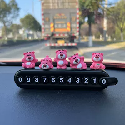 Car cute strawberry bear resin Nömrəli dayanma kartı - strawberry-bear-standing-stop-sign-black
