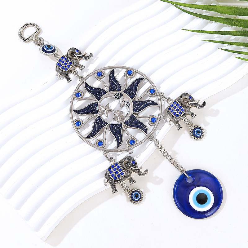 Original Sunflower Wind Chime with Blue Eyes, Car Hanging Decoration, Star and Moon Wall Art, Wall-Mounted Iron Art Home Decor
