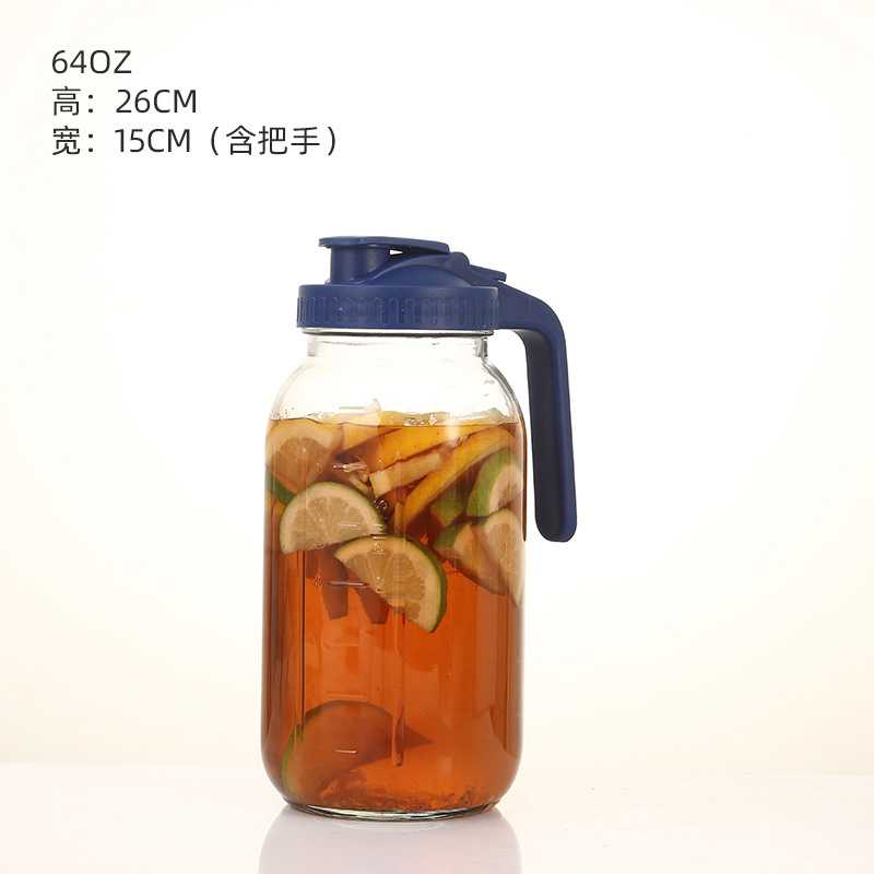 32oz冷萃咖啡壶带刻度64oz梅森罐带过滤把手盖子玻璃瓶玻璃冷水壶|undefined