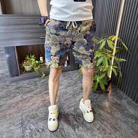 休闲短裤男户外时尚印花卡通小熊个性设计沙滩裤夏季薄款直筒中裤