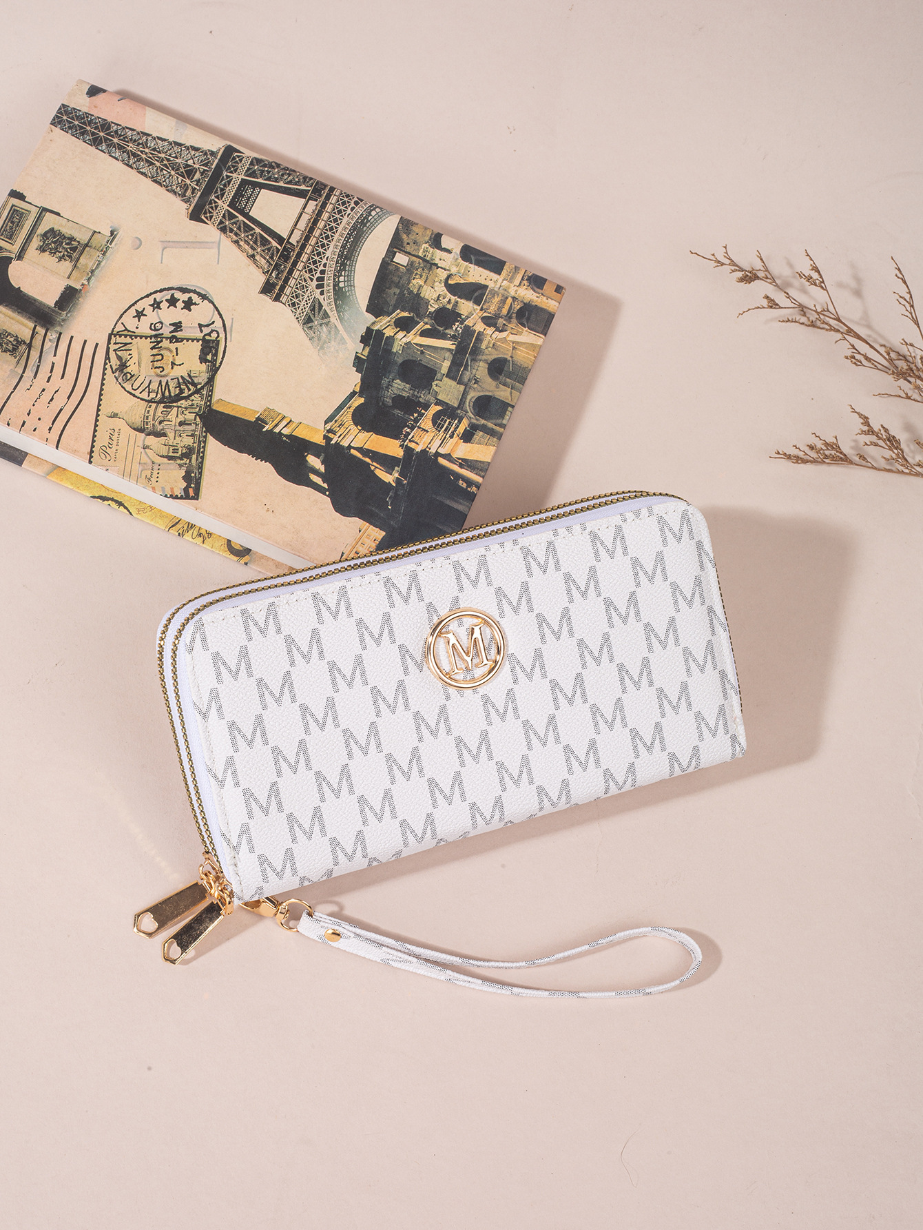 Nueva moda damas billetera larga de doble cremallera nueva impresión bolso de mano multi-tarjeta de gran capacidad compartimiento cremallera