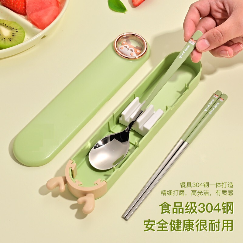 子供箸スプーンフォークセットかわいいアニメ携帯食器304ステンレス学生箸スプーン収納ケース|undefined