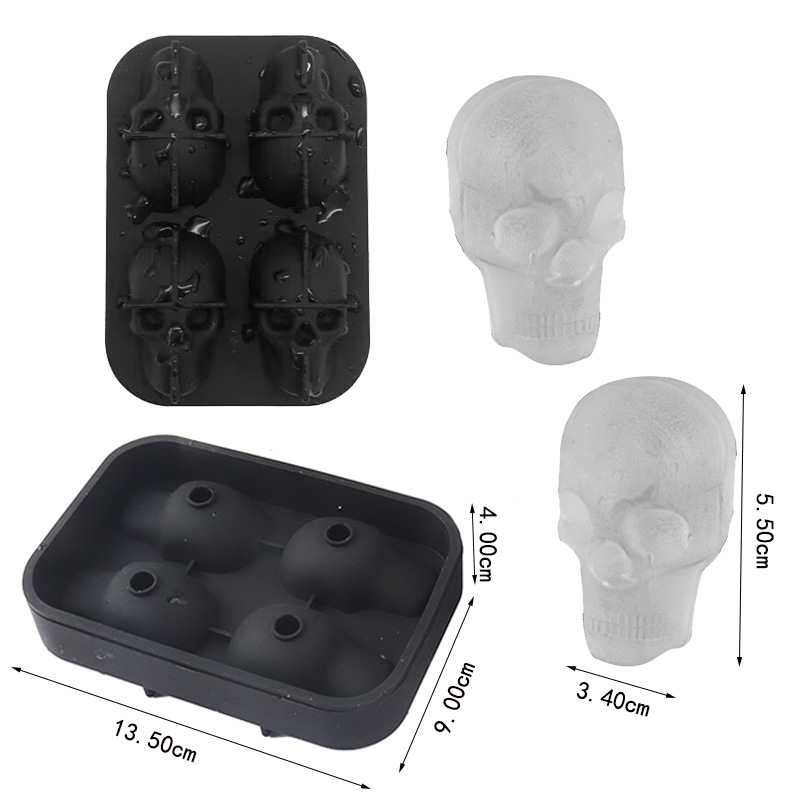 Engrosado 3D tridimensional 4-piece cráneo cubo de hielo molde bar DIY creativo whisky hueso molde de hockey sobre hielo