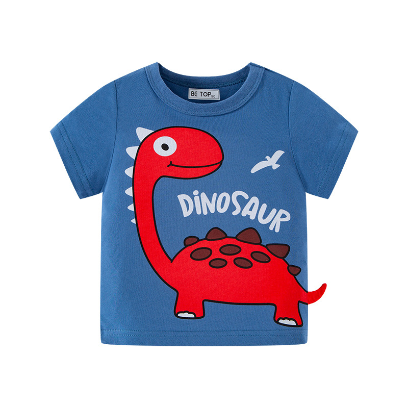 2024 Nueva ropa para niños betop camiseta para niños verano estilo coreano Top de dibujos animados de dinosaurio de manga corta para niños