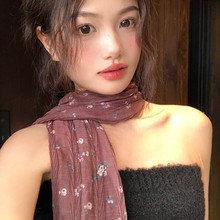复古棉麻小碎花长条丝巾女春夏季新款高级感旅行拍照系脖颈饰围巾