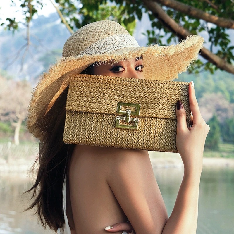 Bag Women's Clutch Casual Woven Bag 2025 Spring and Summer New Cross-border European and American Style Straw Woven Bag Foreign Trade Women's Bag