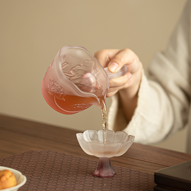 琉璃盖碗手抓玻璃泡茶碗浮雕公道杯侧把分茶器防烫高端加厚冰冻烧|undefined