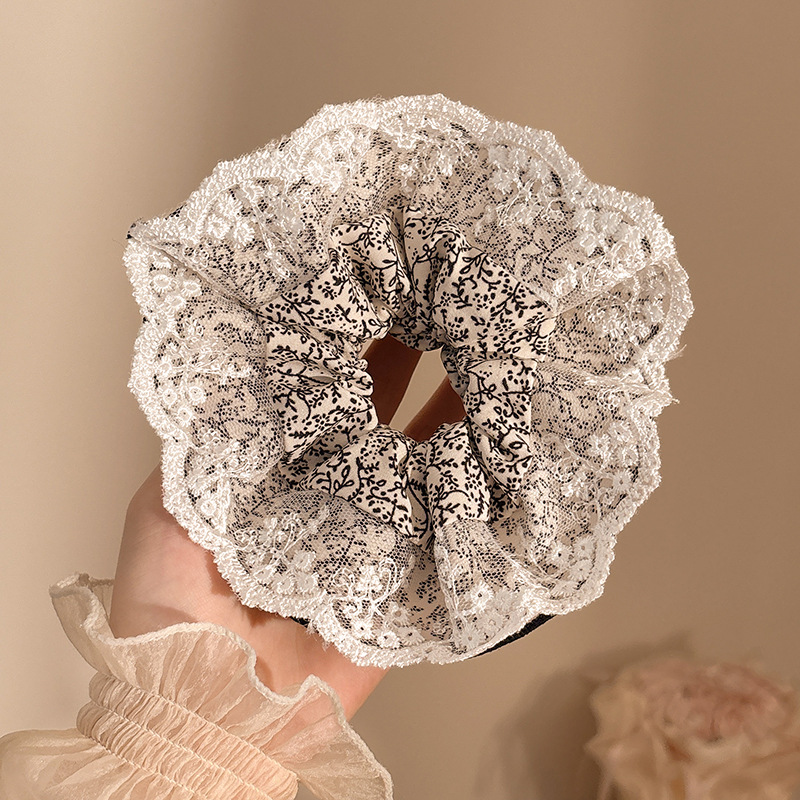 Coletero Scrunchie de Encaje con Flor de Alta Elasticidad para Mujer