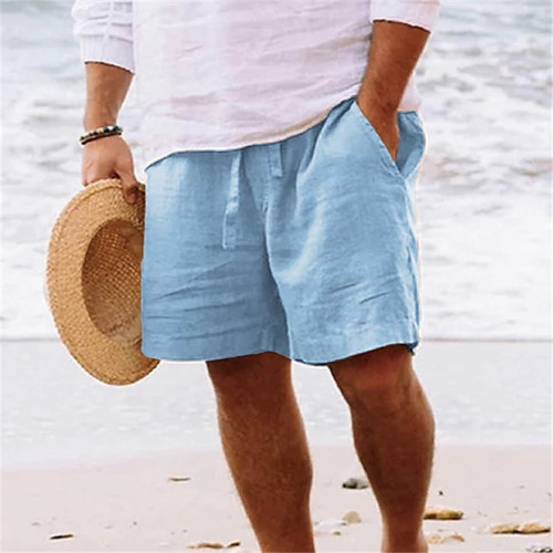 11-color European size men's summer cotton-linen drawstring loose straight-leg plain breathable daily beach casual pants
