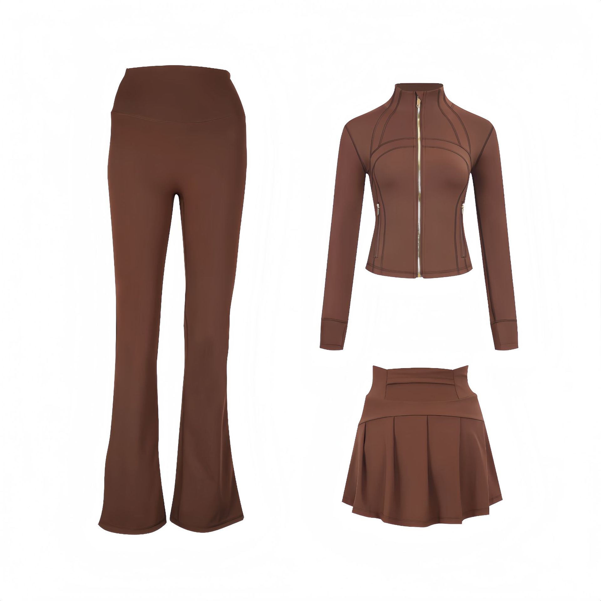 Women's 3-piece Activewear Set Cropped Jacket Skirt And Pants_voghion.com