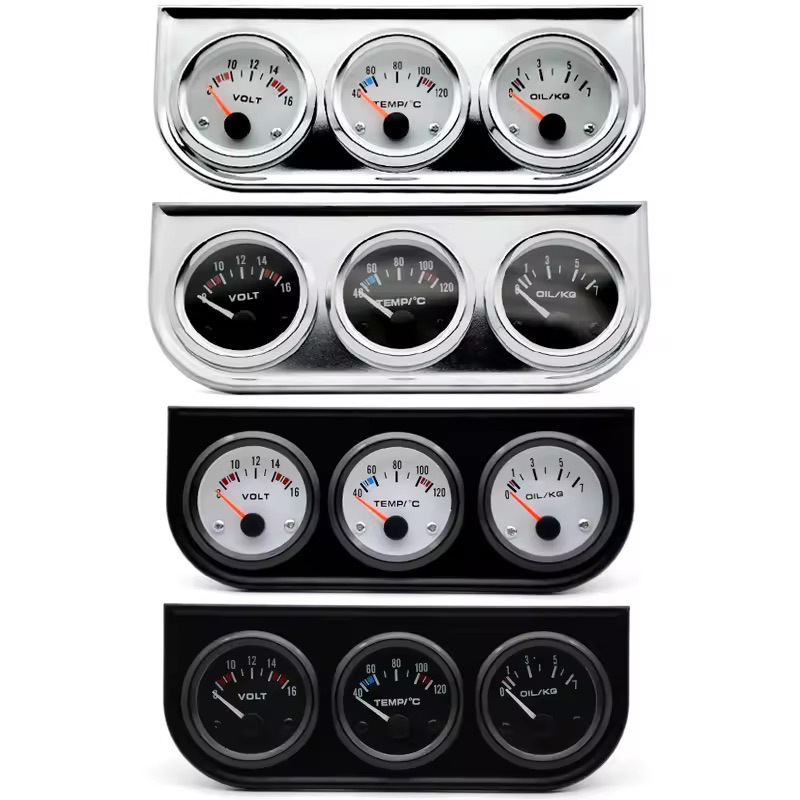 Cross-border bestseller 52mm car modification triple gauge: oil pressure gauge, KG water temperature gauge, C voltage gauge combination instrument 12V