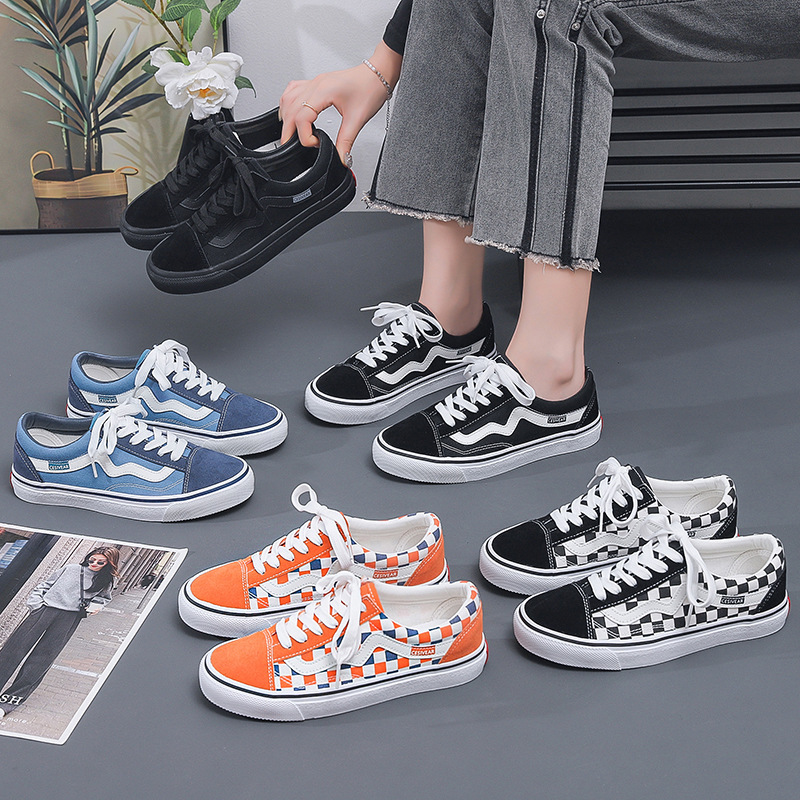 2026 Spring and Autumn New Original Ins-Style Black and White Checkered Niche Canvas Shoes for Female Students, Korean Version Versatile Flat Sneakers