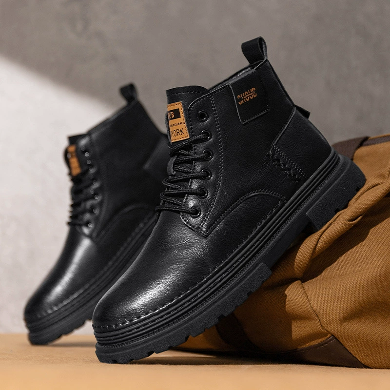 Высокие мужские сапоги с ультра-волокнистым верхом увеличены толстые подошвы удобные повседневные сапоги водонепроницаемые винтажные ботинки Martin в британском стиле