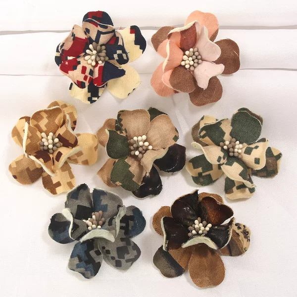 Millennial hot girl style retro denim floral fabric camellia DIY clothing, shoes, hats, corsages, hair ties, floral accessories