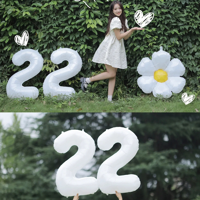 網紅白色鋁膜氣球數字32寸40寸飄空生日裝飾派對布置露營拍照道具