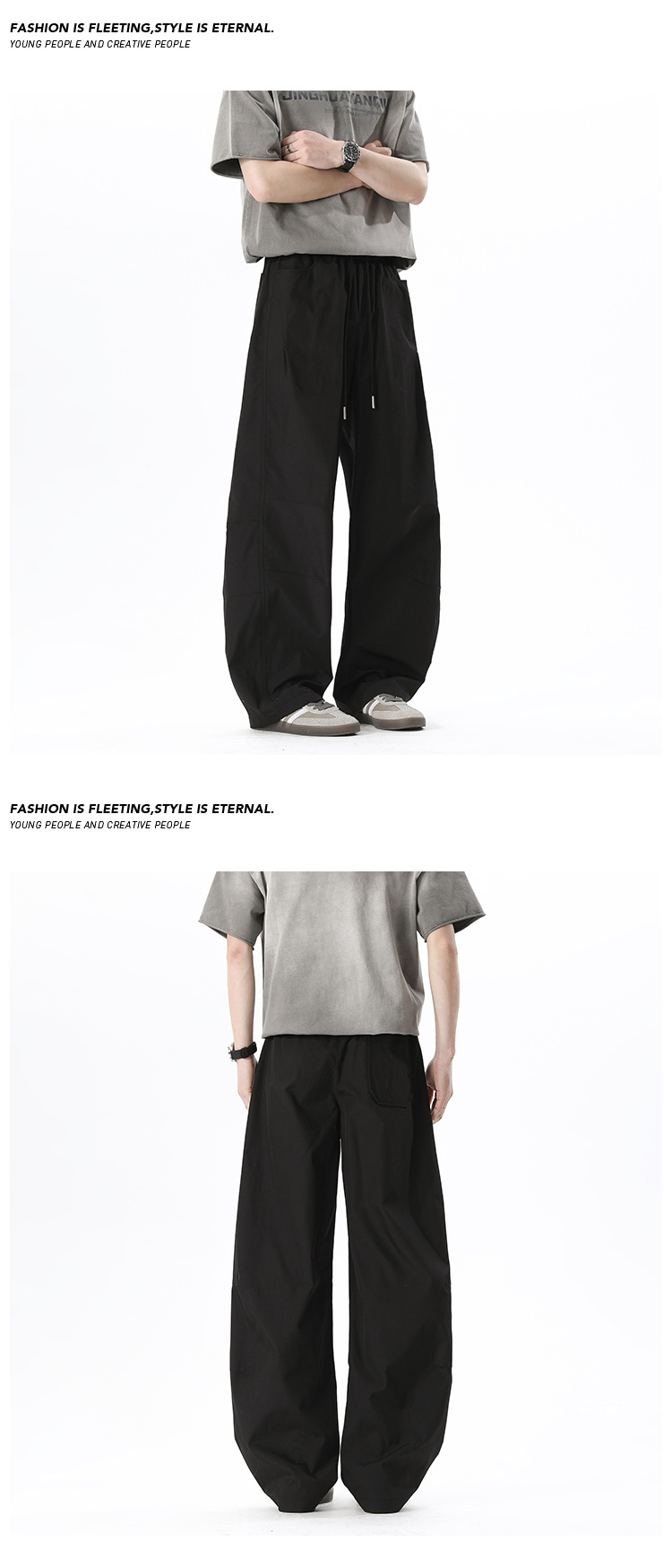 Casual Cargo Trousers With Drawstring For Men And Women, Pleated_voghion.com