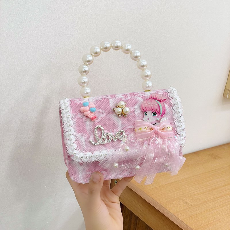 Bolsos infantiles, bolsos de moda princesa de perlas, bolsos de cambio de chicas lindas, bolsos de hombro de encaje