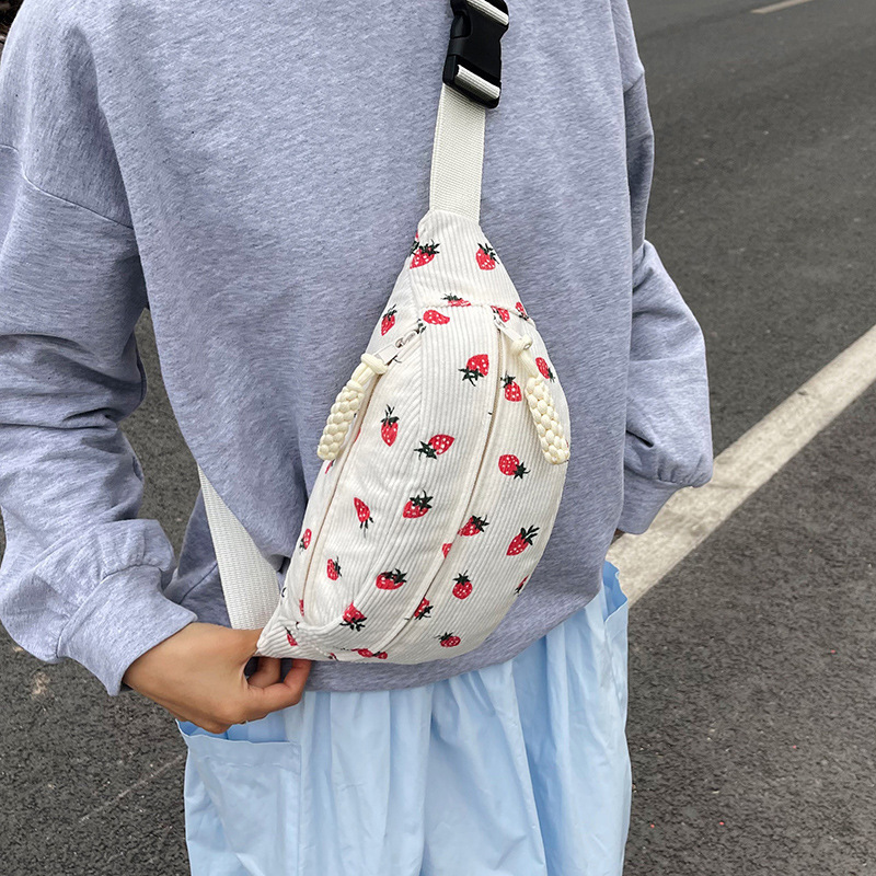 Beautiful Women's Bags Japanese Style Ins Chest Bag Women's 2026 New Corduroy Strawberry Korean Style Crossbody Bag Women's Waist Bag