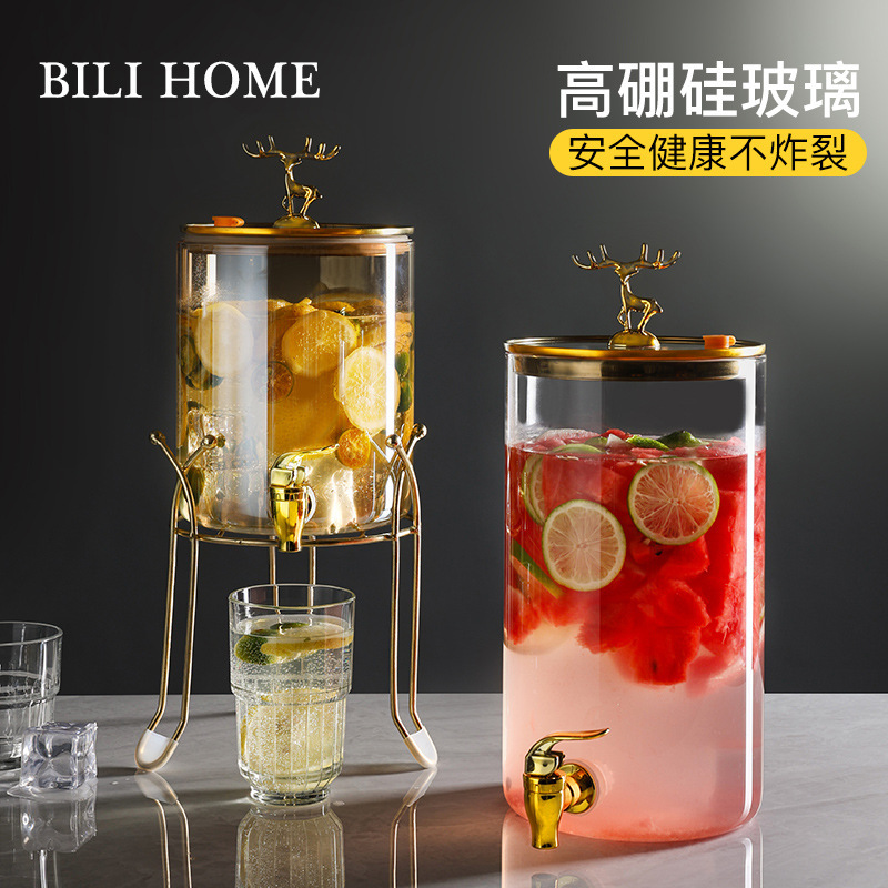 Glass Bucket with Faucet for Making Tea, Cola, Beverage Bucket, Front Desk Bar Self-Service Large-Capacity Juice Jug, Creative Cold Water