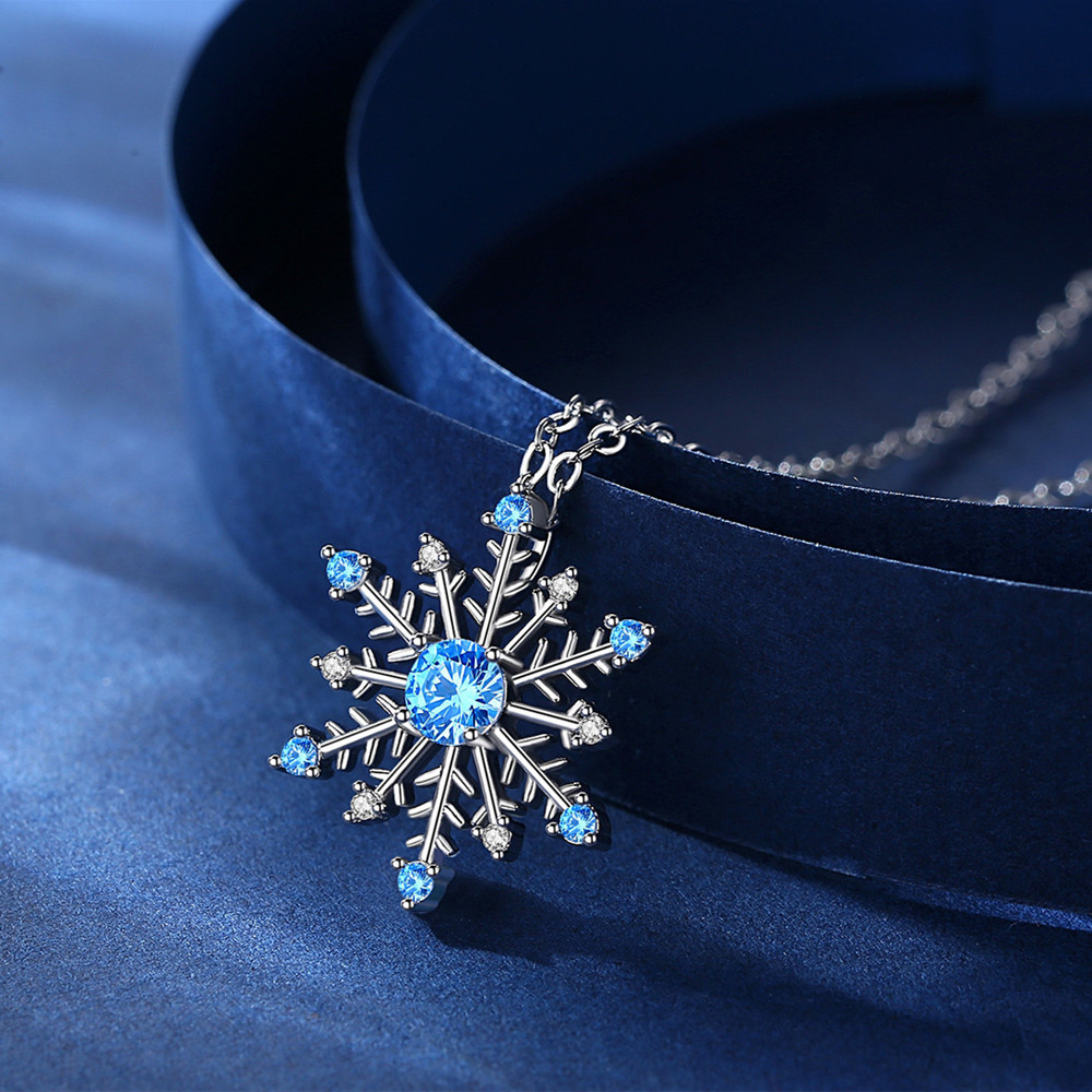 Ensemble De Collier De Boucles D&#39;oreilles Flocon De Neige Zircon Bleu display picture 3