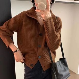 Korean Style Solid Color Clothing Sweater Cardigan Coat Women's New 2024 Top Simple Loose Lazy Style Knitted Sweater