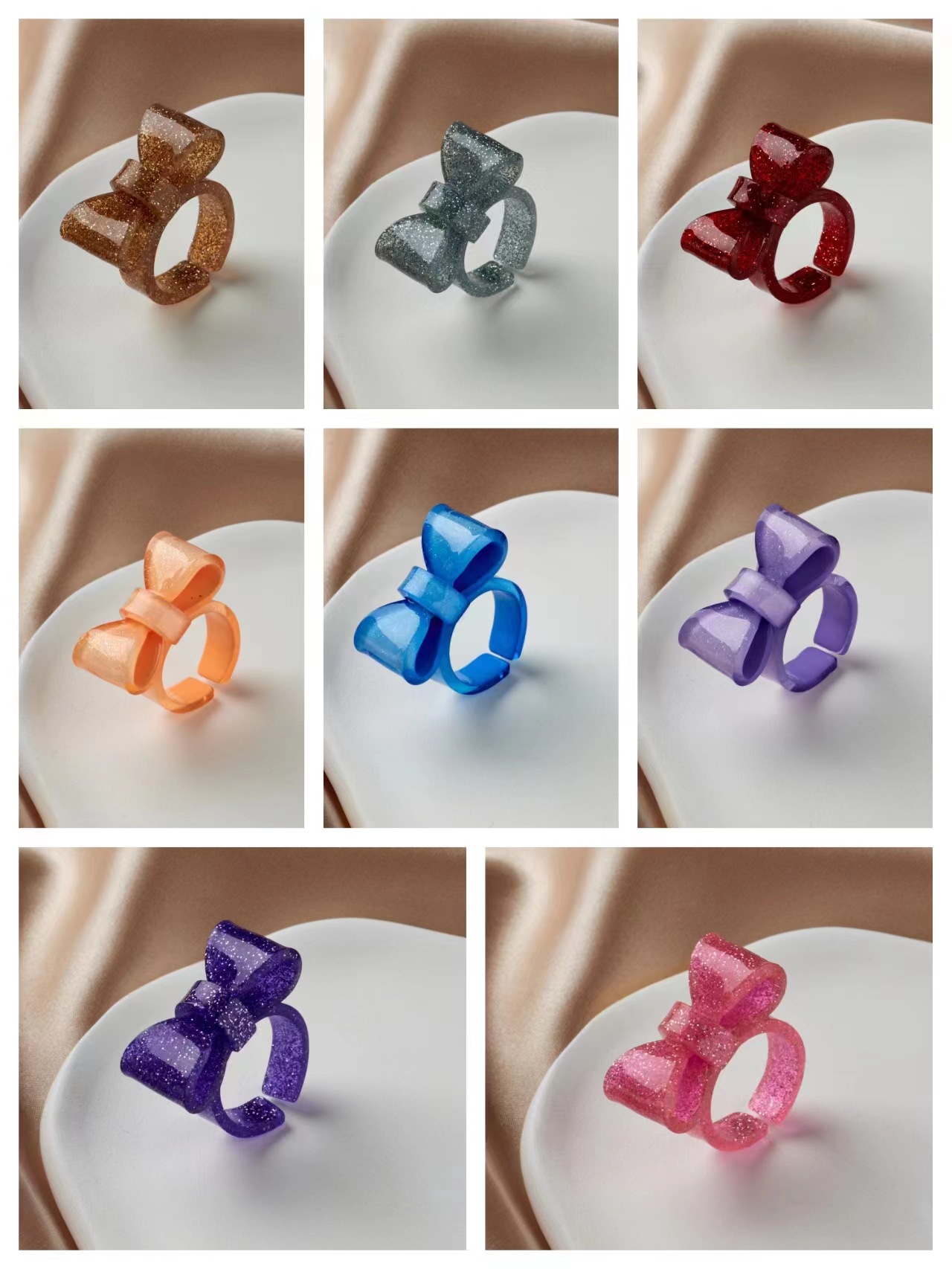 8g Weight Cartoon Style Cute Bow Knot Arylic Women's Open Rings