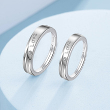 网红直播情侣戒指ins日韩简约镶钻字母对戒男女时尚个性开口戒指