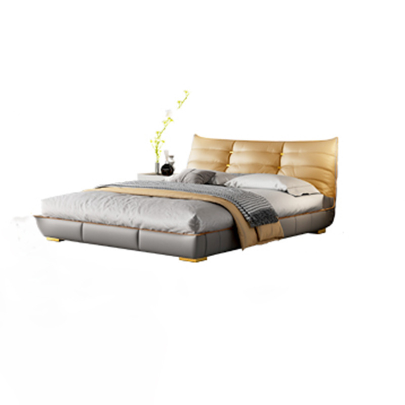Luz de lujo cama de cuero genuino dormitorio principal italiano minimalista de alta gama elegante cama de boda simple Caterpillar cama doble 1,8 m muebles