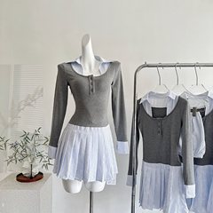 韩系休闲假两件长袖连衣裙女2025秋季辣妹a字裙衬衫裙修身裙子