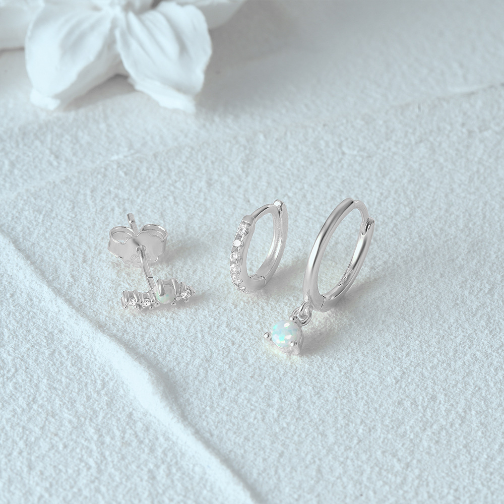 4g Weight Zircon Inlay Material Earrings Classification 3 Pieces Set Quantity Daily Occasion 925 Sterling Silver Material Geometric Pattern Women's Gender Plating, Inlay Design Simple Style Style 3 Pieces Set 925 Sterling Silver Zircon Geometric Earrings 82