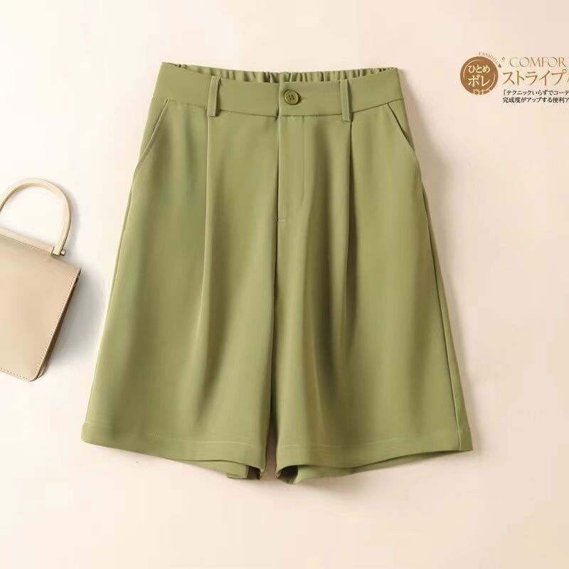 Ice Silk Casual Suit Shorts for Women, New Summer Style, High-Waisted, Loose Chiffon, Slimming, Thin A-Line Wide-Leg Five-Point Mid-Length Pants