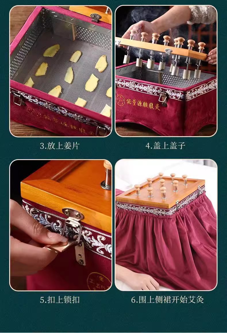 Smokeless Moxa Box Wooden Moxibustion Burner with 60 Stone-Ground Moxa Cones for Home Body Waist and Abdomen Use details