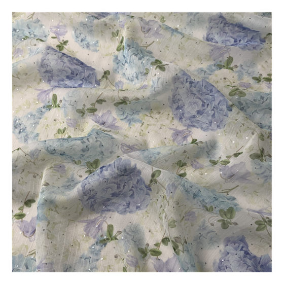 Chiffon crepe gypsophila gilded printed fabric plant pattern women's cheongsam Hanfu suspender skirt fabric