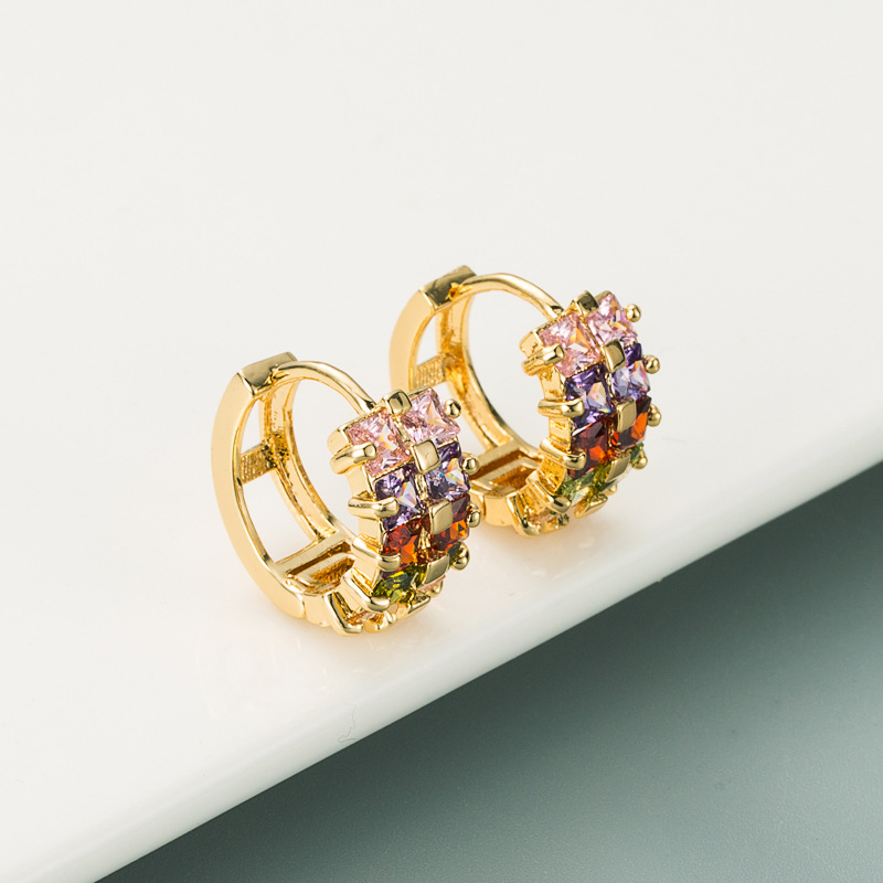 European And American Fashion Trend Copper-plated Micro-inlaid Zircon Double-layer Geometric Rainbow Earrings display picture 6