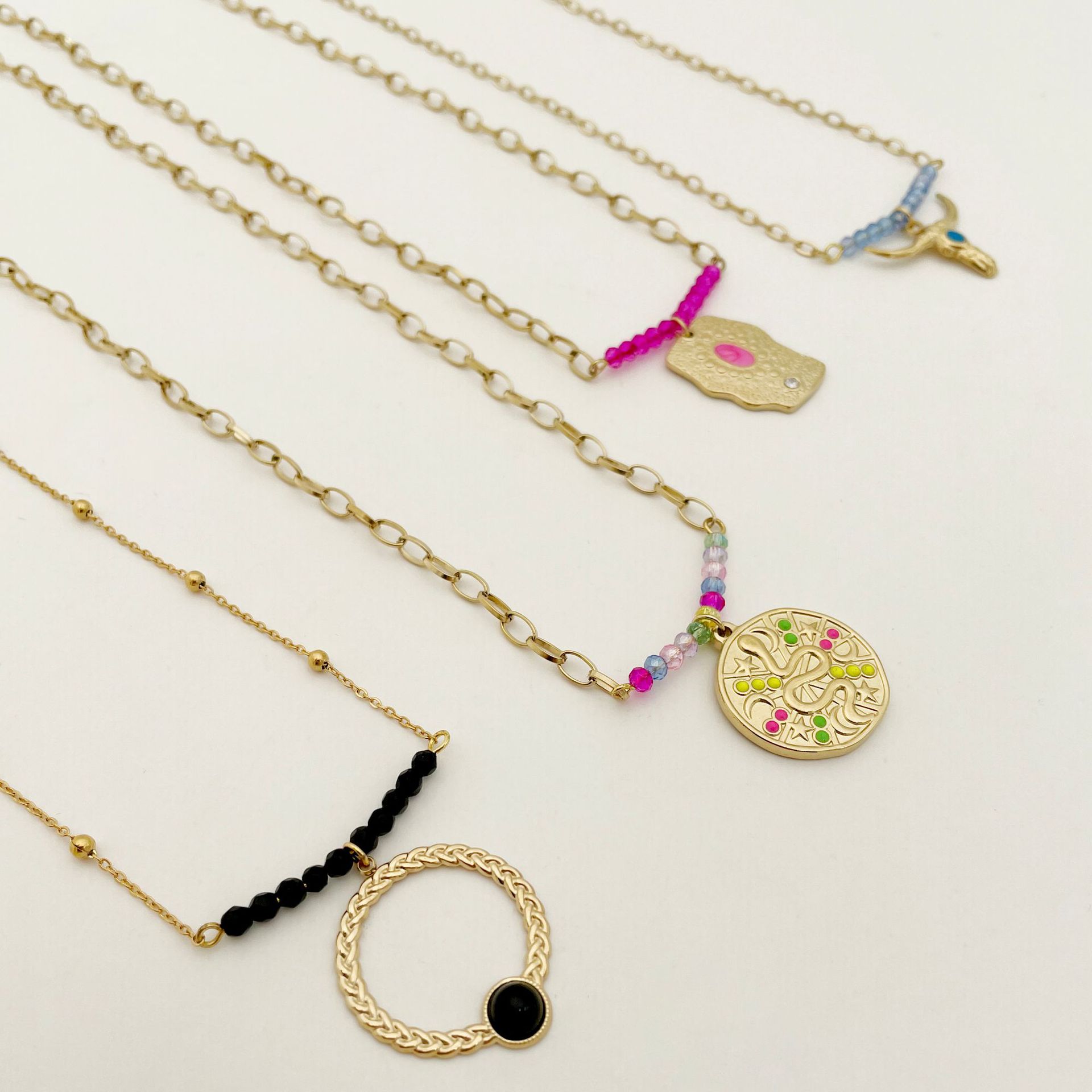 Fresh Various Pendant Stainless Steel Bead Clavicle Chain Japanese And Korean Ins Style Cute Sweet Leisure All-Match Necklace_colorza_3