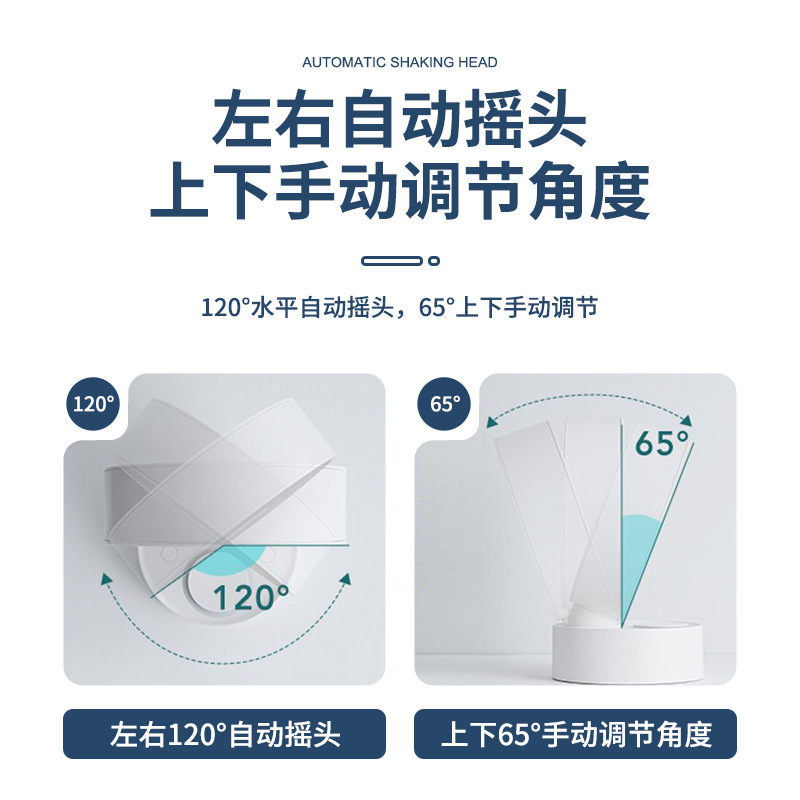 桌面USB充电DC摇头静音三挡风速小风扇 可拆卸滤网小夜灯风扇