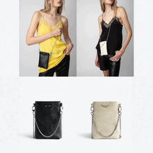 ZV 法式设计 精致翅膀烫钻 简约百搭 质感牛皮 链条桶型包单肩包