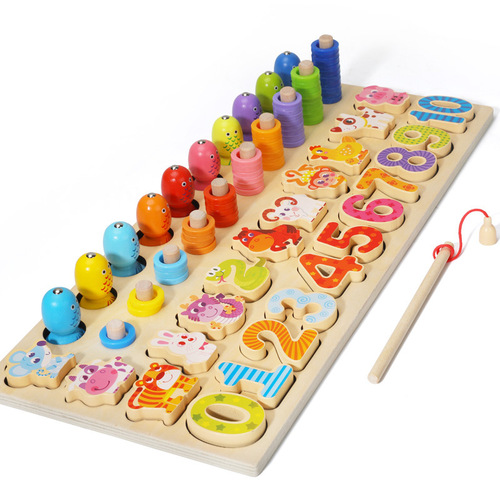 Children's magnetic fishing toys digital building blocks multifunctional six-in-one fruit logarithm board matching puzzle