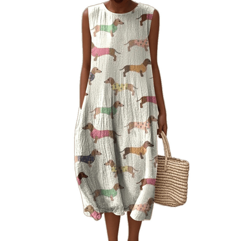 dress with sleeves with a round collar for leisure sleevless