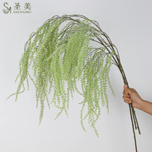 仿真植物牆面壁掛吊頂婚慶裝飾假花綠植塑料柳葉藤蔓大枝垂柳