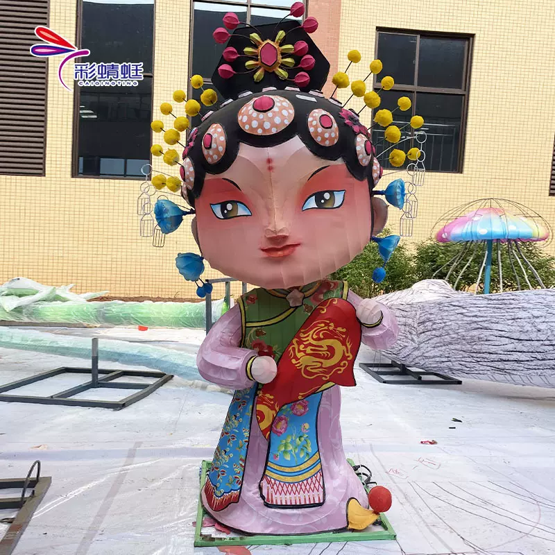 商场网红酒店吉祥物公仔花灯彩绘人物模型摆件传统人物造型灯彩灯