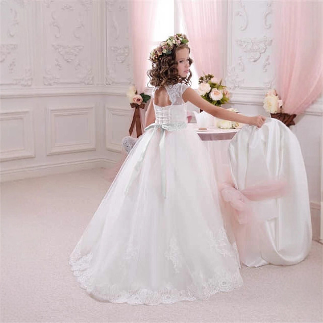 Comercio exterior europeo y americano transfronterizo Vestido de novia para niños encaje arco sin mangas cumpleaños niña mullido vestido de princesa