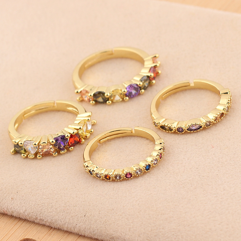 Fashion Round Heart Shape Copper Open Ring Plating Zircon Copper Rings