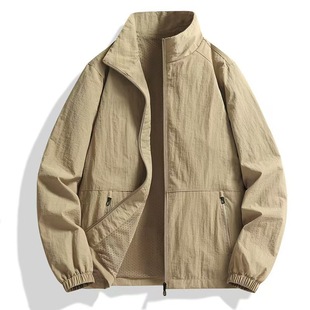 2025 new spring and autumn cardigan jacket stand collar windproof waterproof plus size casual jacket men's loose coat