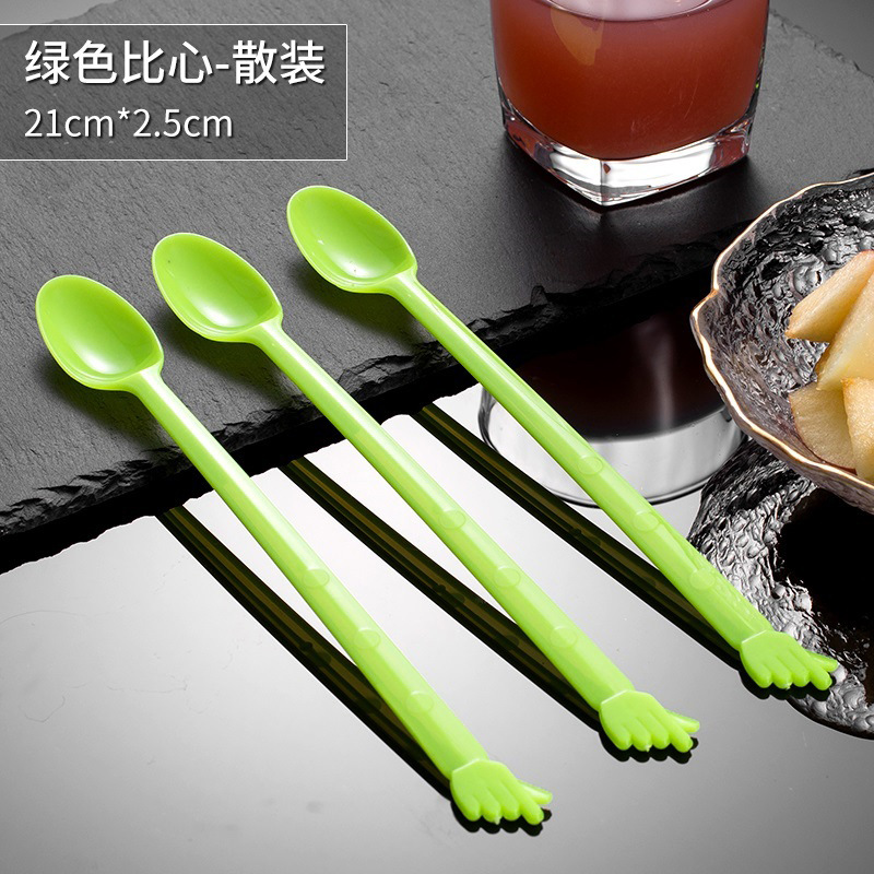 Cuchara desechable envasada individualmente cuchara de hierba de hadas asada mango largo plástico leche té postre tienda especial cuchara de hielo largo agitación