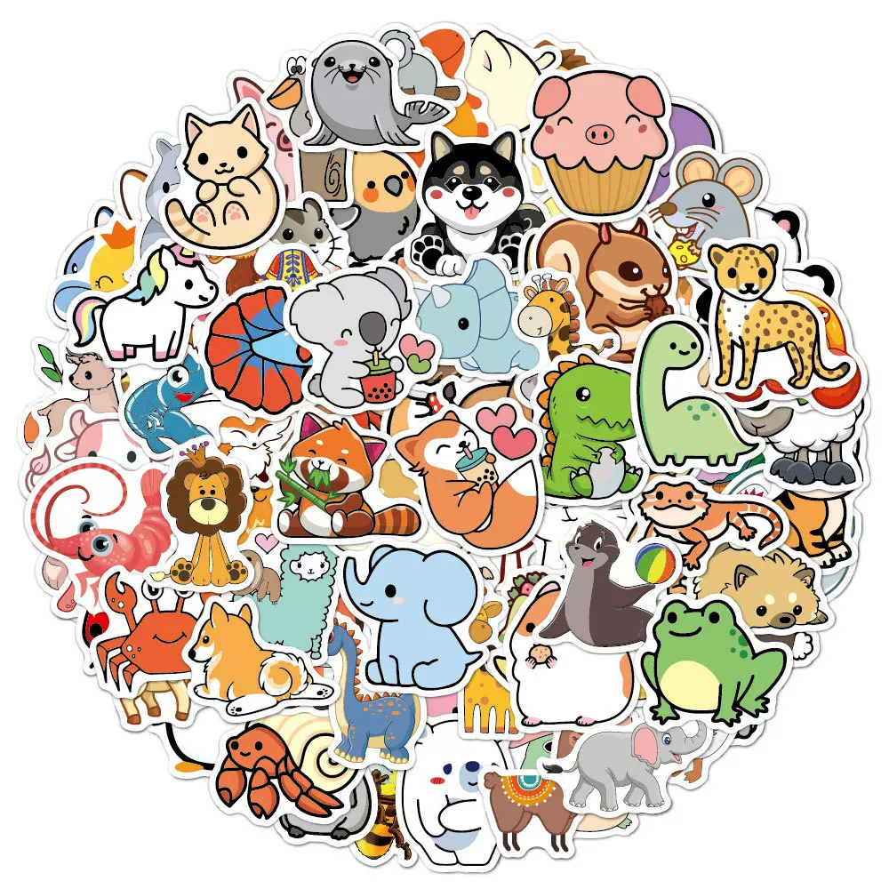 跨境小动物贴纸100张涂鸦可爱卡通防水装饰水杯行李箱动物贴纸