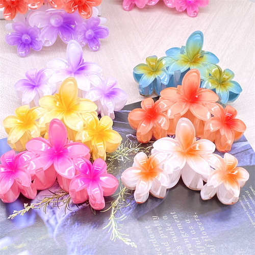 New cross-border redbud flower hairpin for women, plumeria flower grabber, gradient color, high-end, colorful shark hairpin hair accessory