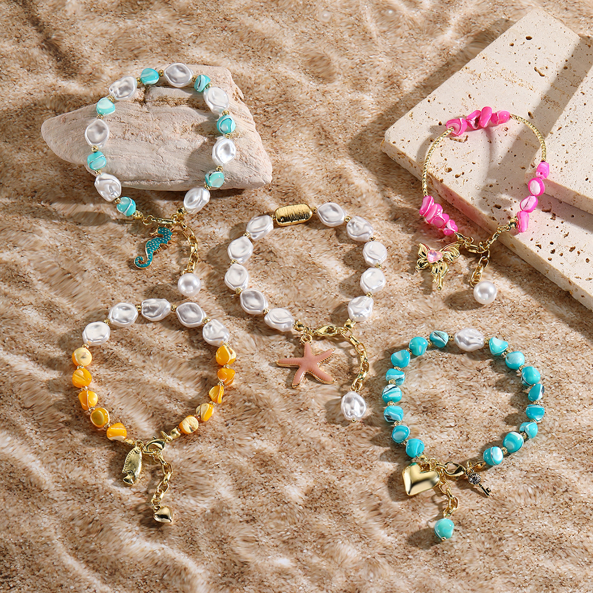 Shell Beaded Bracelet Colourful Seaside Summer Jewellery_voghion.com